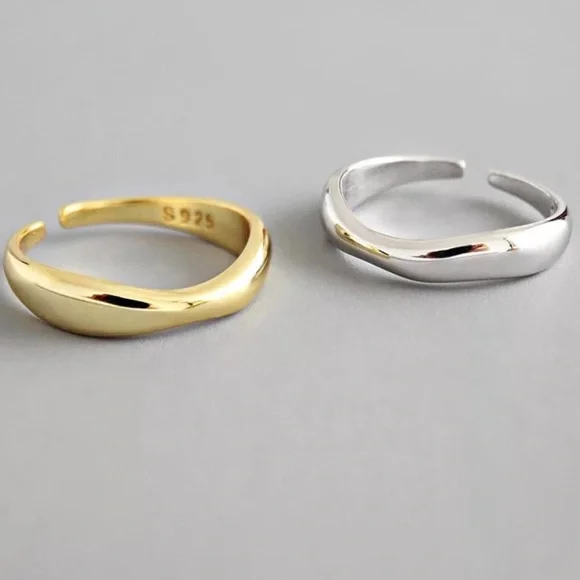 NEW 925 STERLING SILVER IRREGULAR WAVE ADJUSTABLE RING, CUTE RING, SHINY RING. - Picture 2 of 6